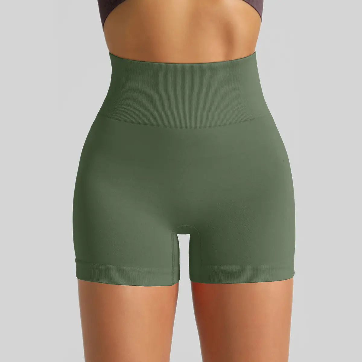 Women's Seamless Knit Yoga Shorts, High Waist Lifting Scrunch Butt Tight Workout Running Sports Shorts