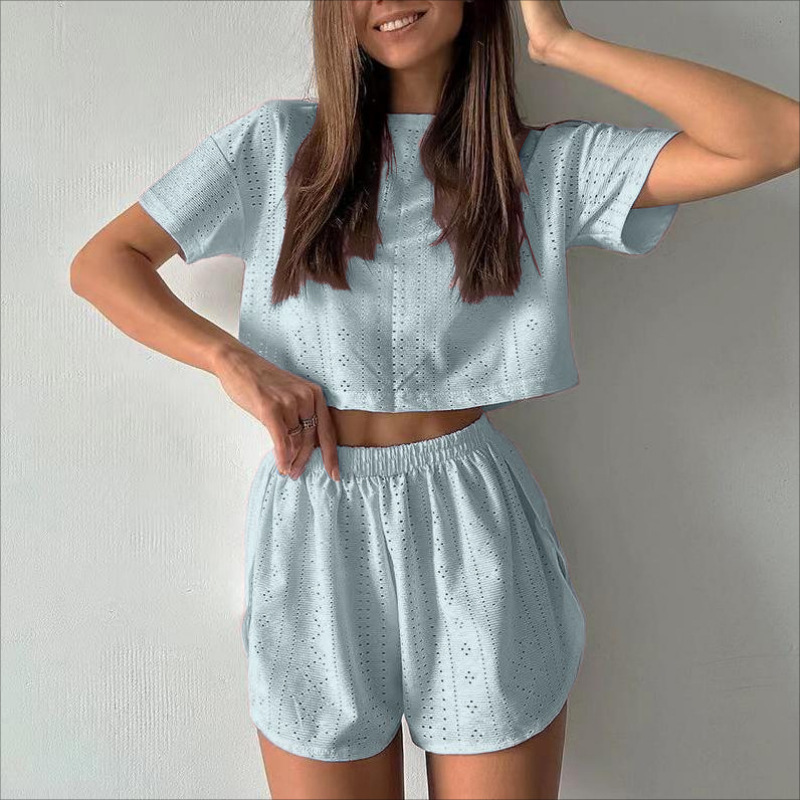 2Pcs Women’s Hollow Crop Top & Slit Shorts Set - Summer Casual Sport Outfit - Picture 10 of 16