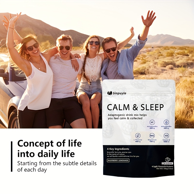 Calm & Sleep Adaptogenic Drink Mix - Raspberry Lemonade, 0 Sugars - L-Theanine, Ashwagandha & Magnesium For Relaxation & Rest, 24 Packets