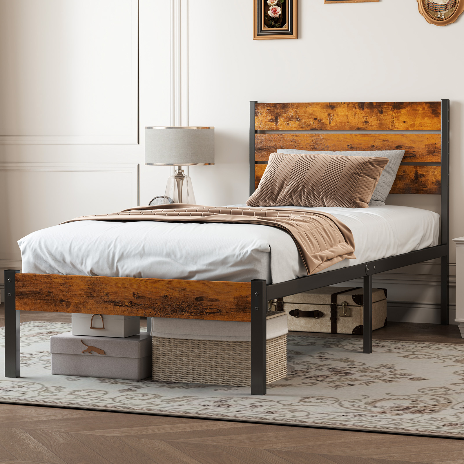 Metal Platform Bed Frame - Mattress Foundation With Headboard And Footboard — foto 7