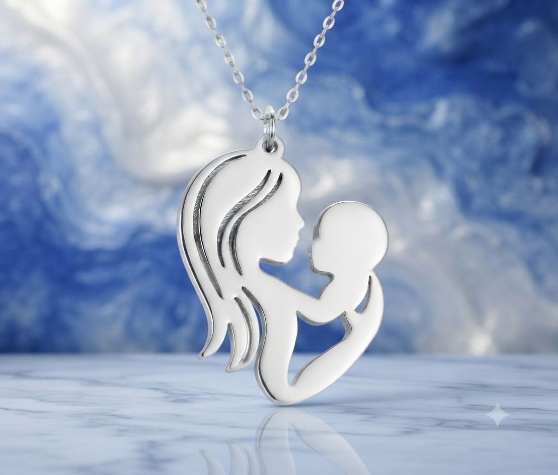 Custom Mother & Baby Name Necklace 24K Gold Plated Silver Pendant
