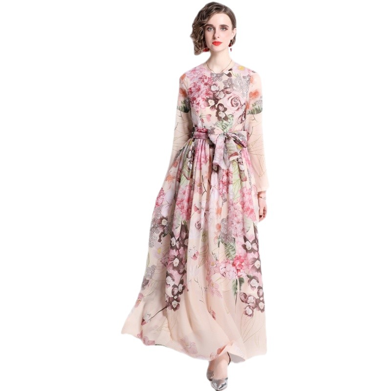 Chiffon Print Long Sleeve Swing Dress, picture 4 of 5