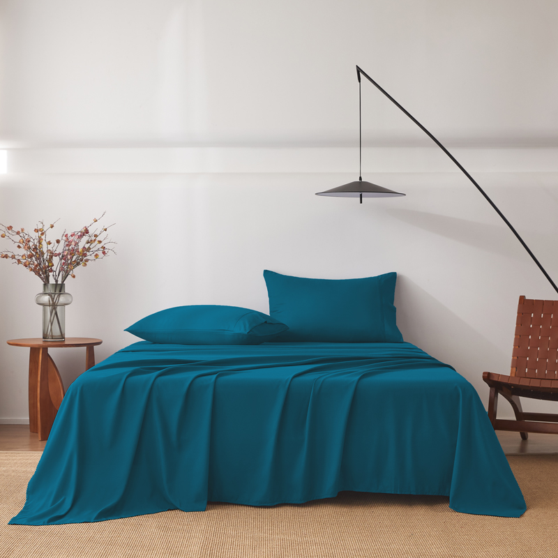2000TC 4PCS Bed Sheet Set Single KS Double Queen King Flat Fitted Pillowcases-Biscay Blue-Double