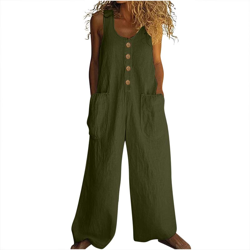 Women's Elegant Wide Leg Jumpsuit Button Front Formal & Casual Romper, Lightweight Wear Army Green - Shop at LoveMi
