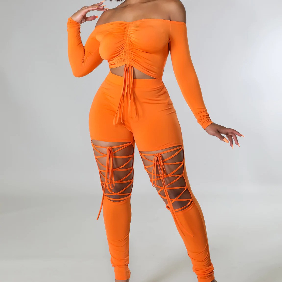 Europe And The United States Women's Solid Color Backless Strapless Drawstring Straps Two-piece