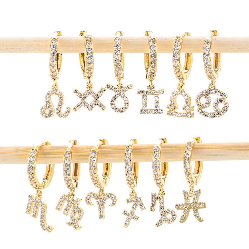New Twelve Constellation Temperament Simple Zircon Earrings