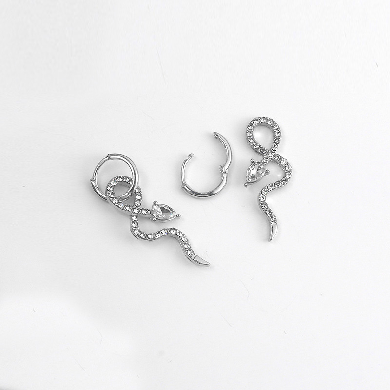 Fashion Exaggerated Full Diamond Snake Earrings