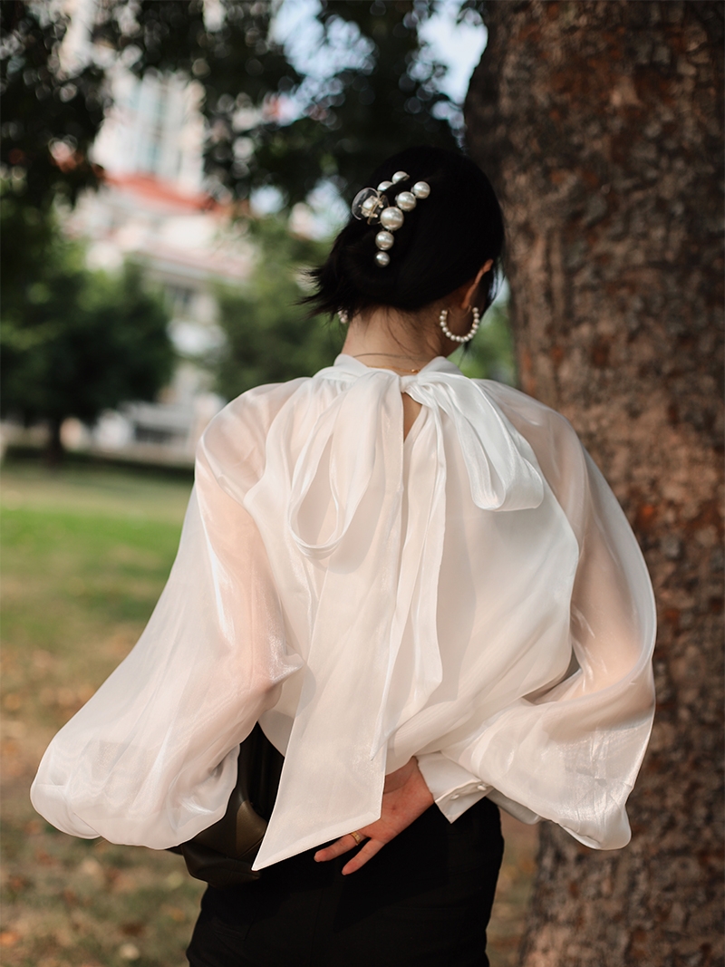 Chiffon Shirt Tie Sunscreen Western Style Small Shirt Top Women