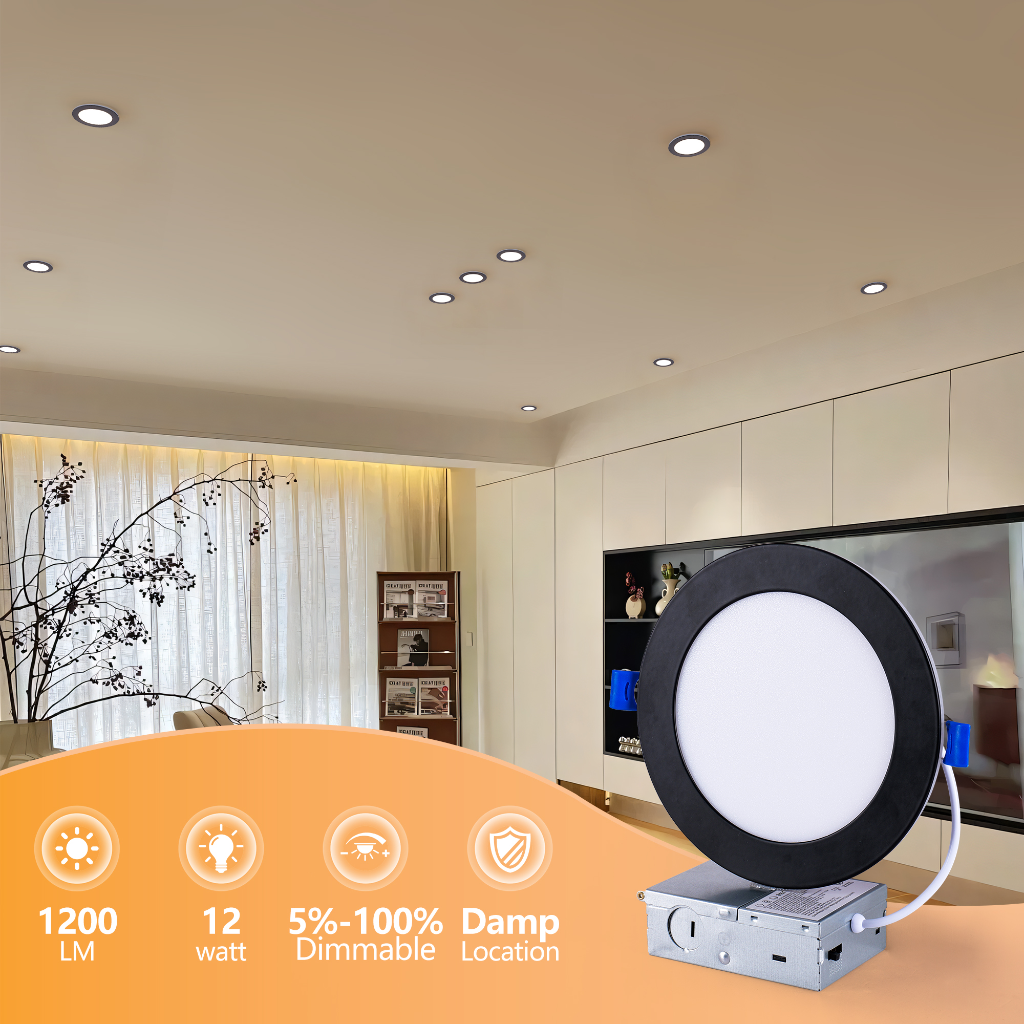 6 Pack 6 Inch Black LED Recessed Light, Dimmable, 2700K-5000K 5CCT, 1200LM High... 8