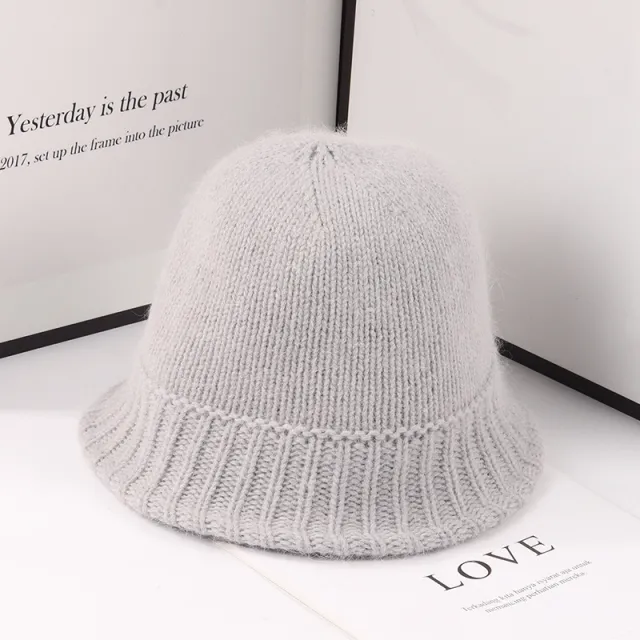 Top Basin Knitted Warm Plush Hat Light Grey - Shop at LoveMi