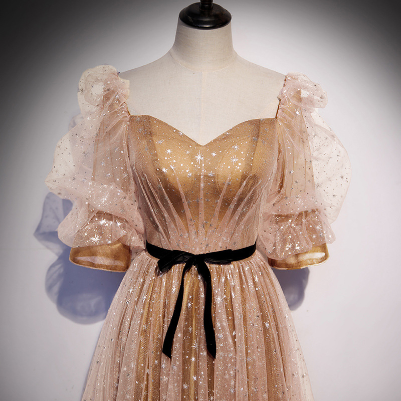 Title 4, Annual Meeting Golden Long Slimming Evening Dress