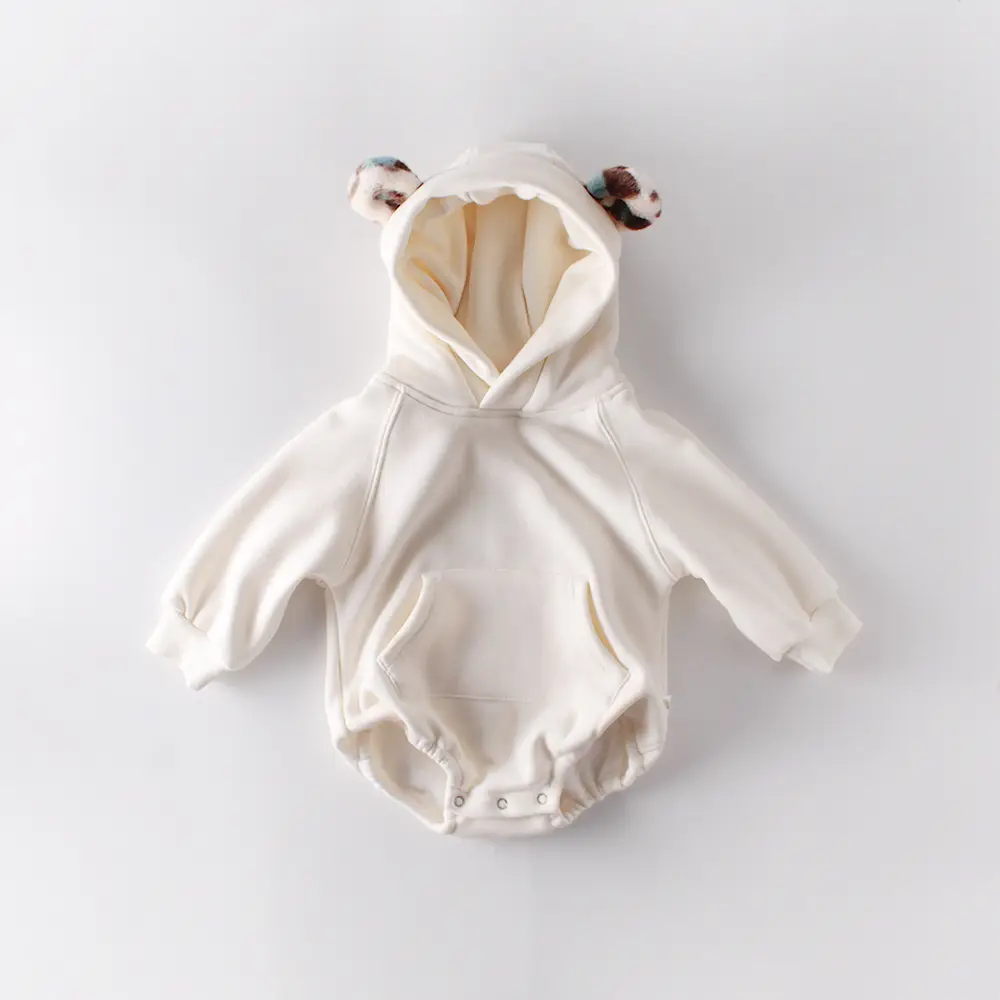 Baby Newborn Clothes Hooded Jumpsuit Plus Velvet Thickening