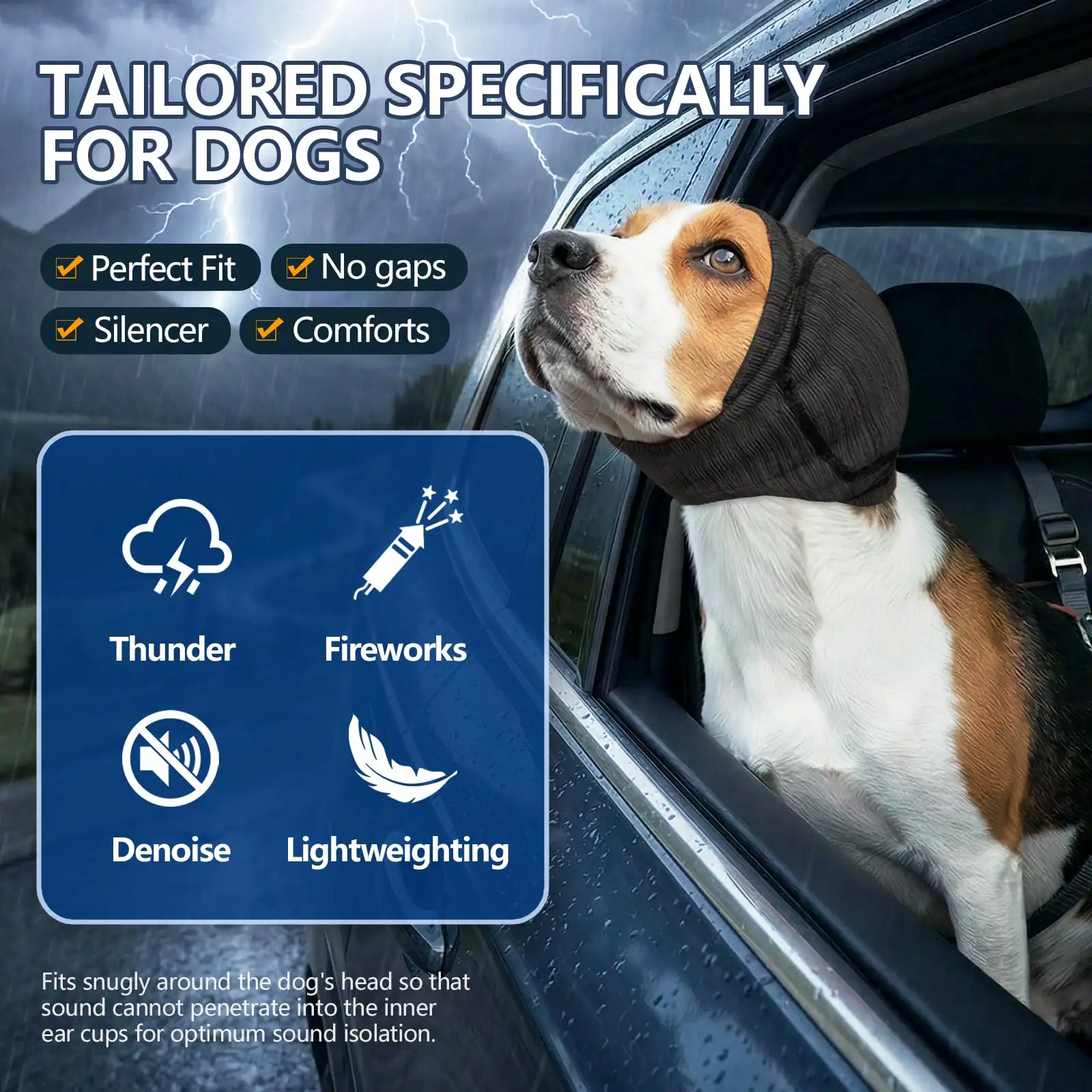 Soft Dog Ear Cover For Loud Noises,Thunderstorm&Fireworks-Dog Ear Wrap Hematoma For Ears Surgery Recovery Prevent Shaking, Scratching-Dogs Head Cover For Bathin