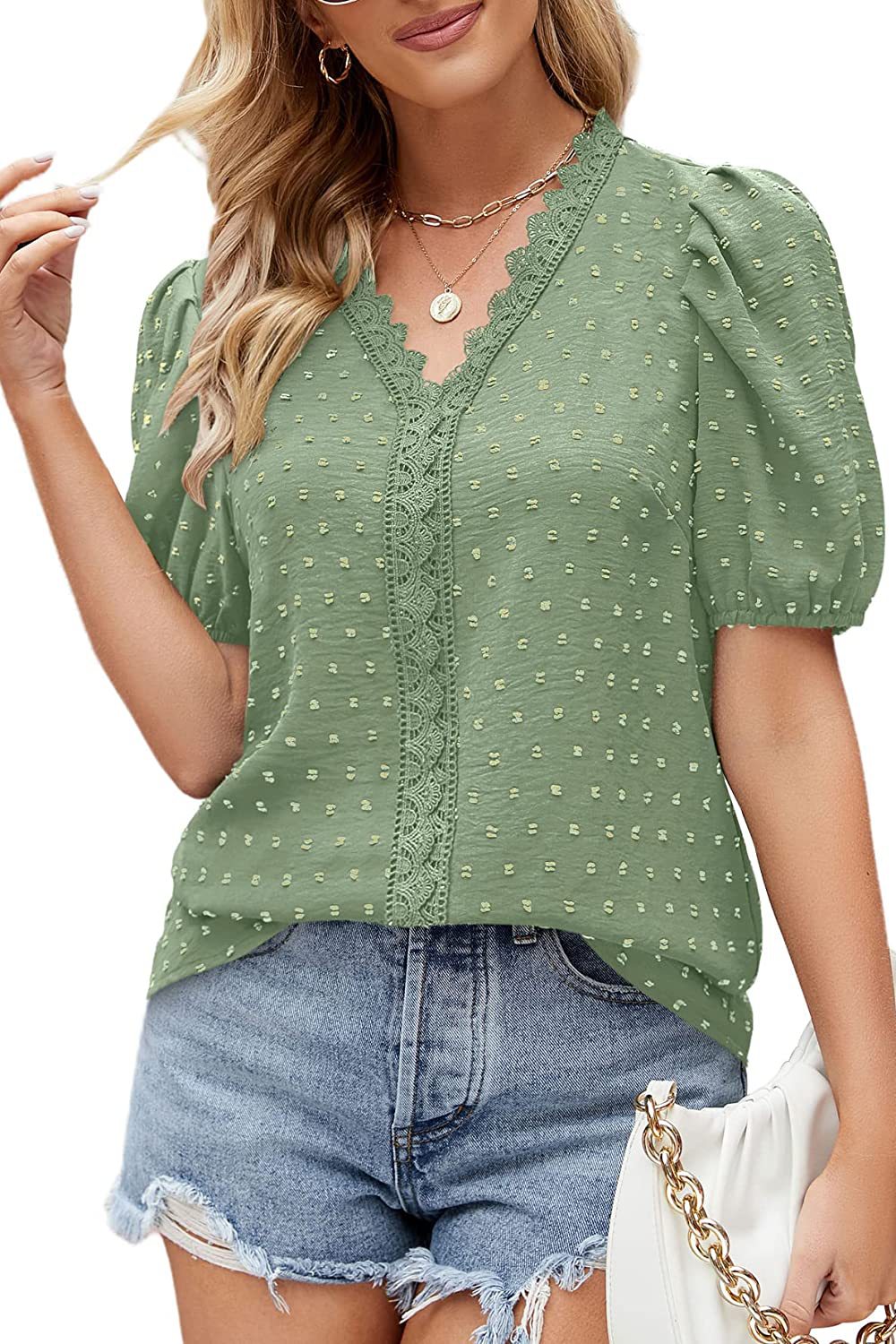 Title 3, Dot Bubble Short Sleeve Chiffon Shirt for a lig...