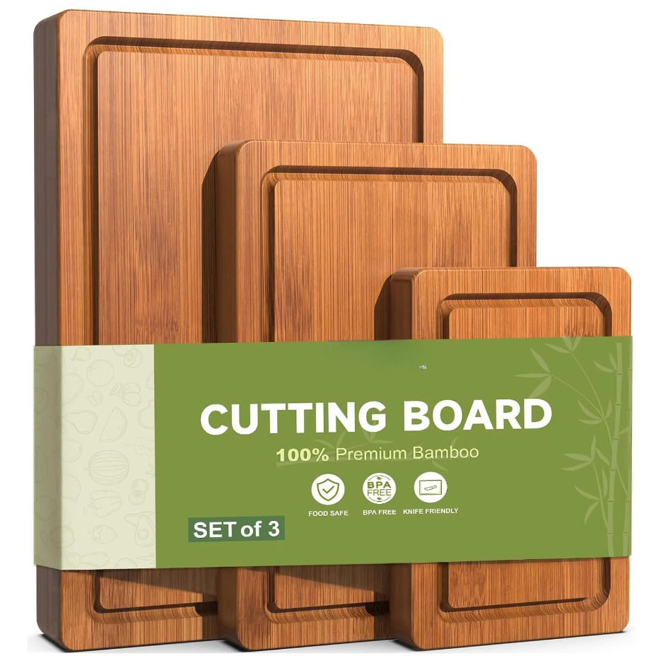 Bamboo Cutting Boards 3 PCS, Deep Carbonized Wooden Chopping Boards For Kitchen Food Preparation, Cutting And Serving 3