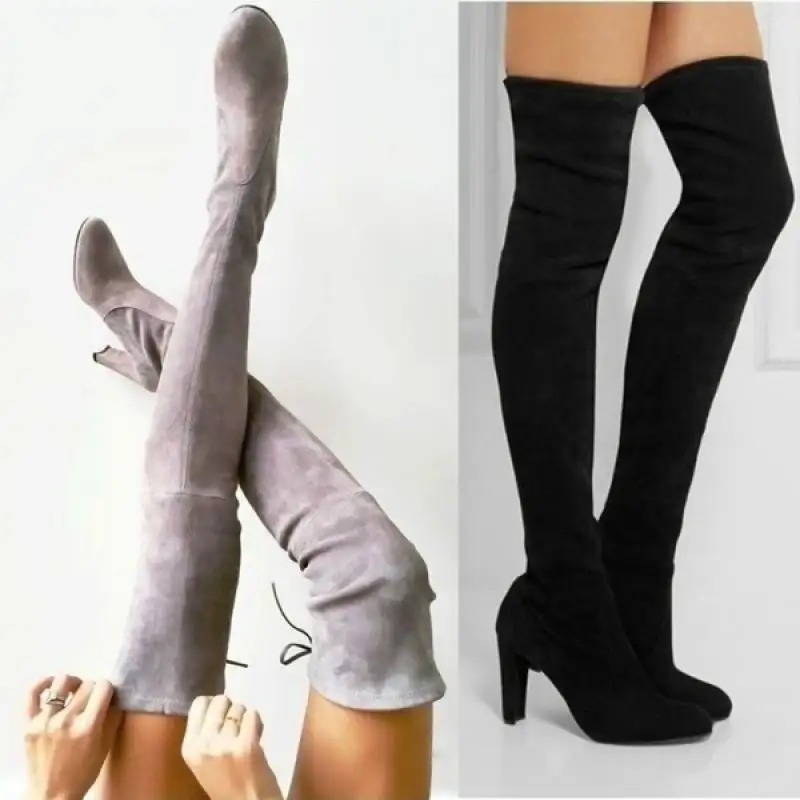 Black Knee High Boots for Women Shoes Heel Long