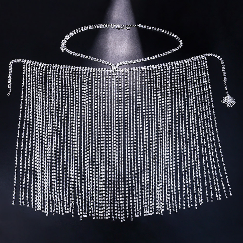 Fashion Exaggerated Long Fringed Skirt With Shiny Rhinestones