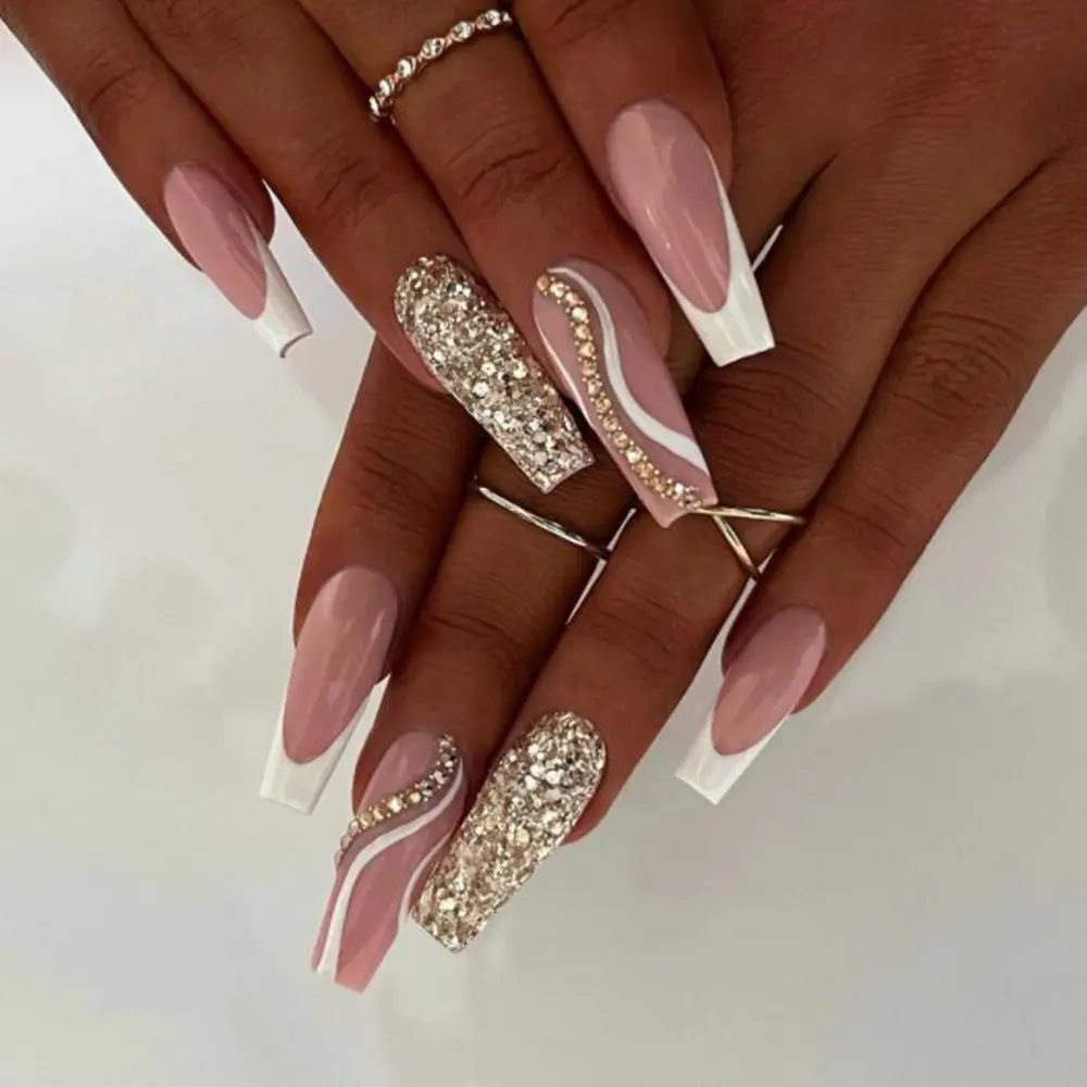 Of Long-style Coffin-shaped White-edged French Pressing-style Nail