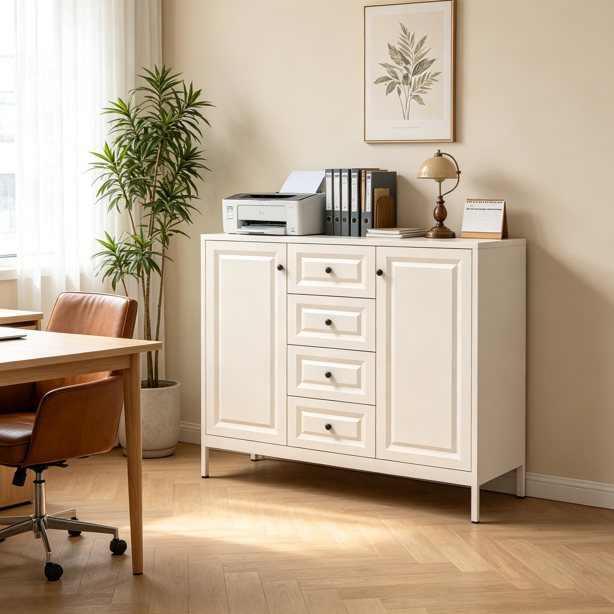 40.16'' Storage Sideboard Buffet Cabinet, Freestanding Accent Cabinet With 4 Drawers & 2 Doors, Adjustable Shelves Console Cabinet For Living Room, Kitchen ,Entryway ,Hallway ,Laundry Room Beige — foto 2