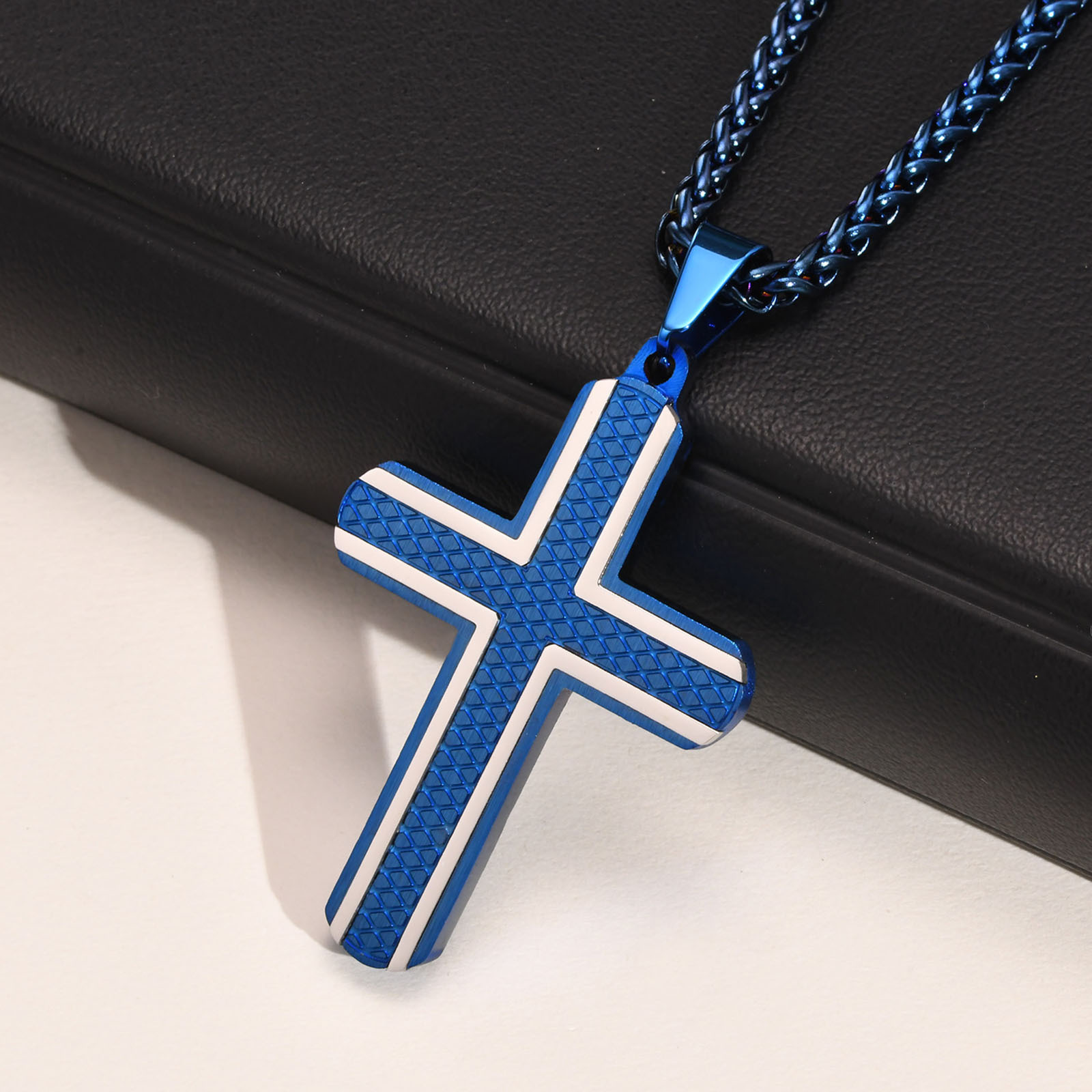 Men's Blue Cross Pendant Necklace Tide Brand Accessories
