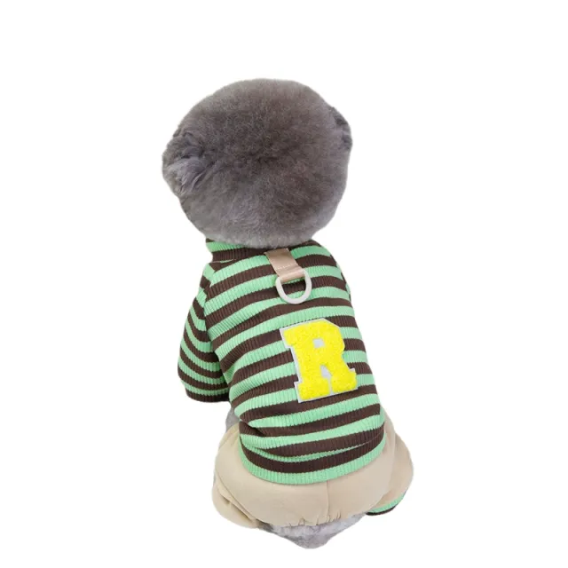 Autumn And Winter Puppy Clothing, Casual Striped Four legged Thin Warm Hoodie, Small And Medium sized Dog Bichon Frise Pet Clothing Green - Shop at LoveMi