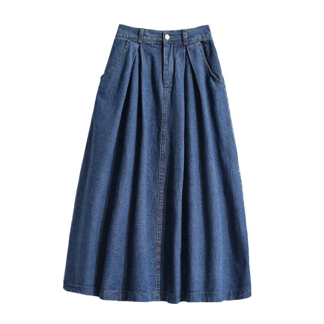 Women's Plus Size High Waist Denim Skirt Blue - Shop at LoveMi