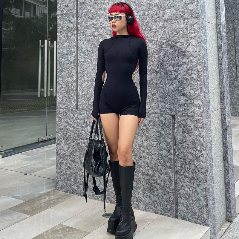 Niche Waist Hollow Long-sleeved Ladies Bodysuit