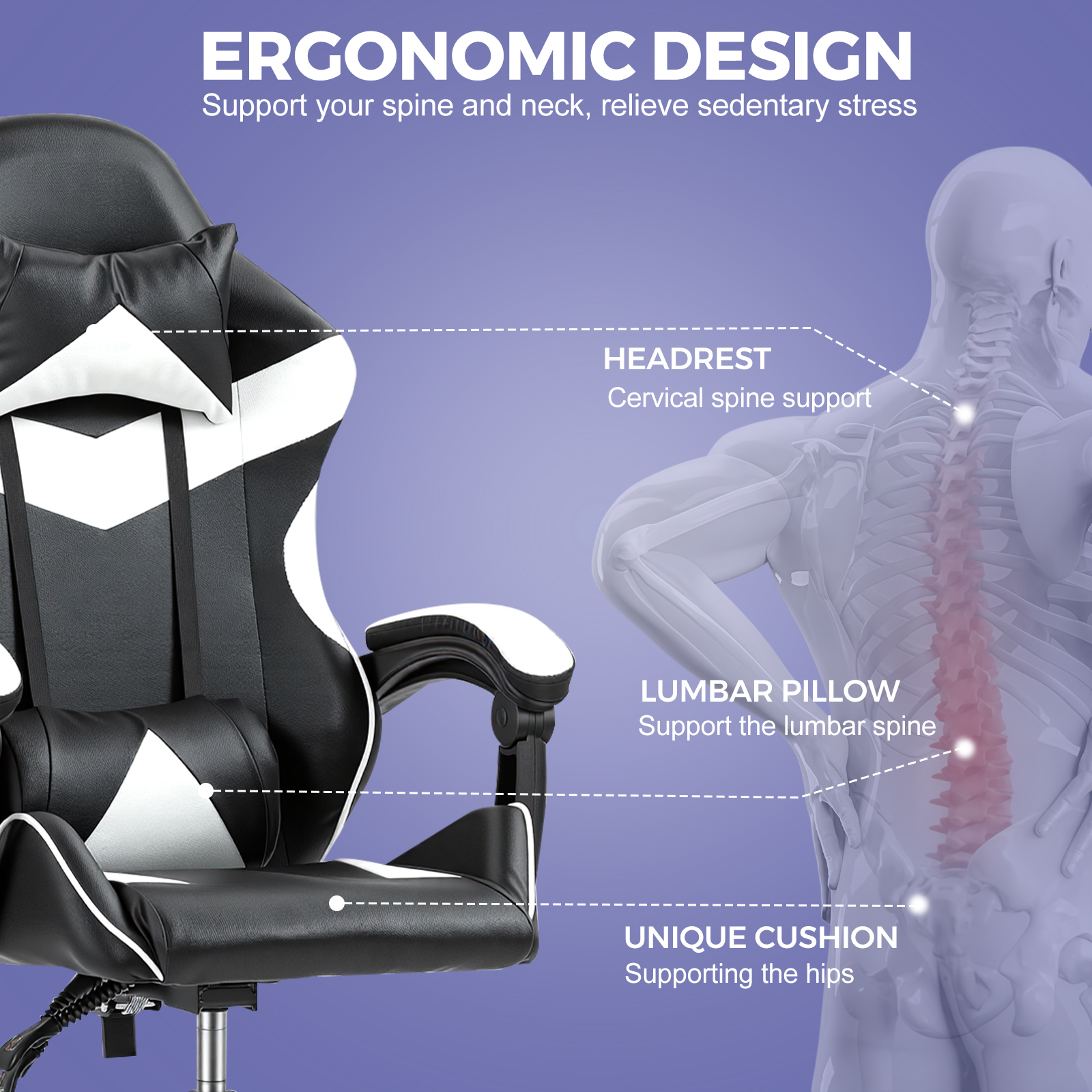 Gaming Reclining Swivel Chair For Adults,Ergonomic Racing PC With Lumbar Support — image 11