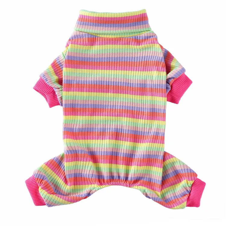 Fashion High Collar Striped Pet Dog Pajamas - Pink Colorful