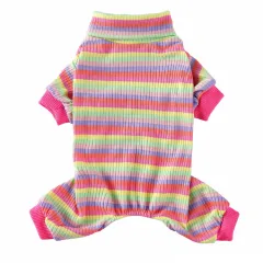 Fashion High Collar Striped Pet Dog Pajamas - Pink Colorful - View 1