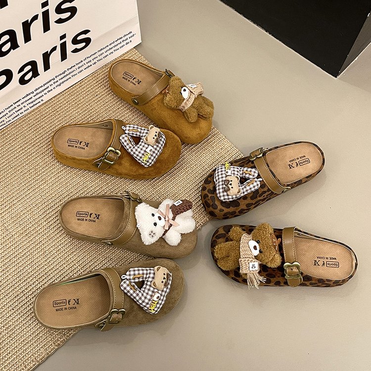 Cartoon Cute Plush Bear Boken Shoes Female One Step Boken Slippers Female