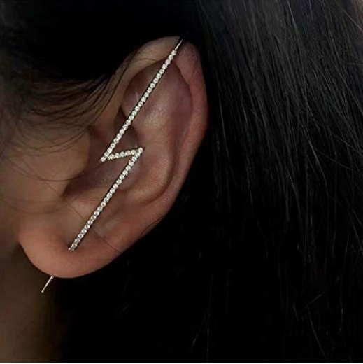 Zircon Earrings Slash Lightning Piercing Stud