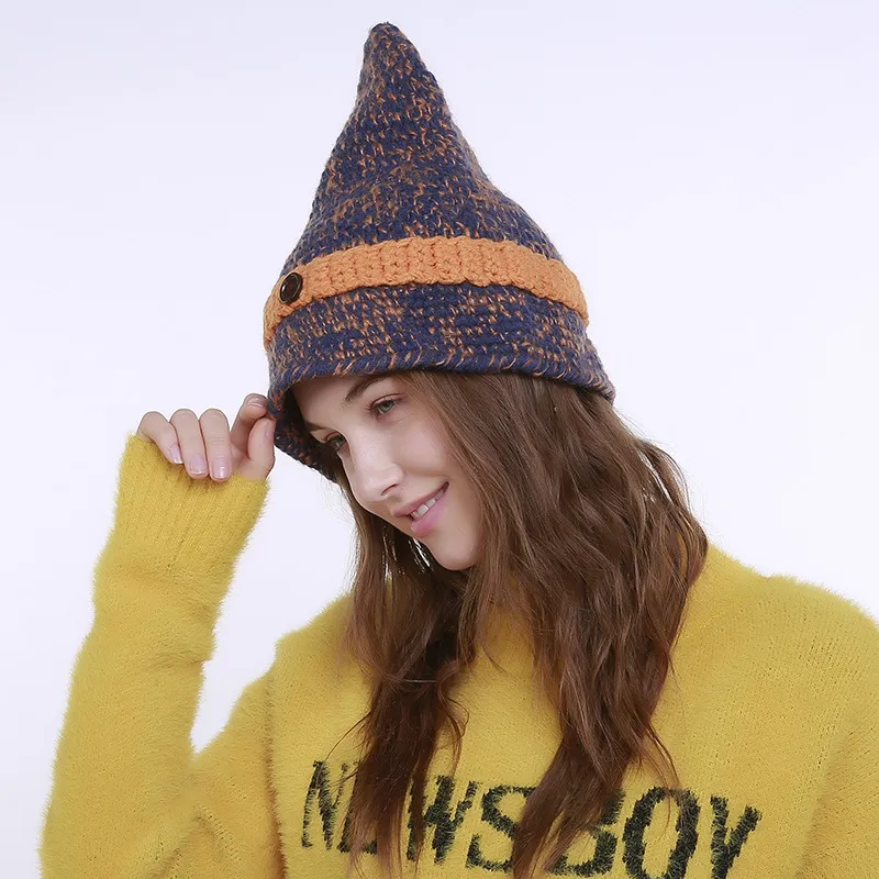 Wool Mixed Color Hat Witch Pointed - Blue And Orange