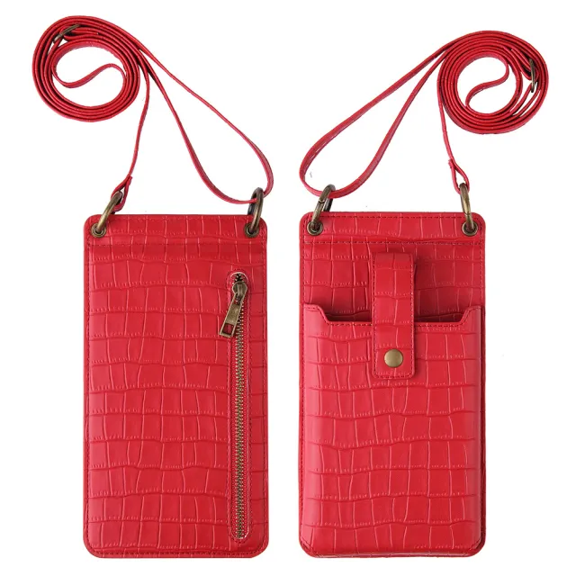 Multi function Crossbody Bags For Mobile Phone Crocodile pattern Wallet Card Holder Red - Shop at LoveMi