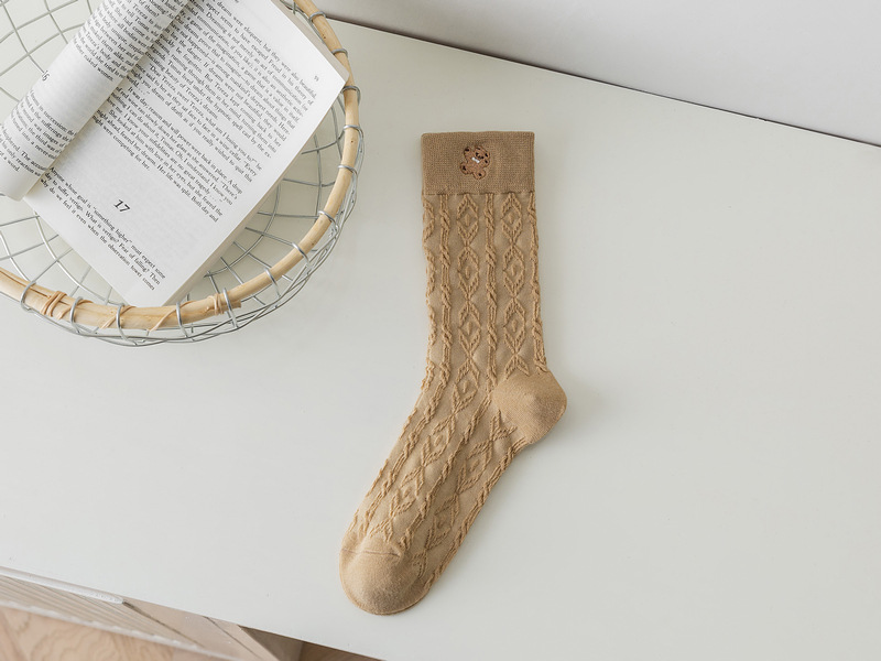 Stockings In Women's Stockings Embroidered With Reverse Yarn Khaki - Shop at LoveMi
