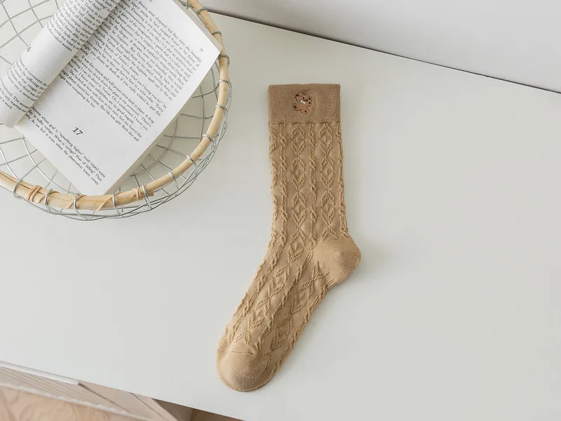 Stockings In Women's Stockings Embroidered With Reverse Yarn - Khaki