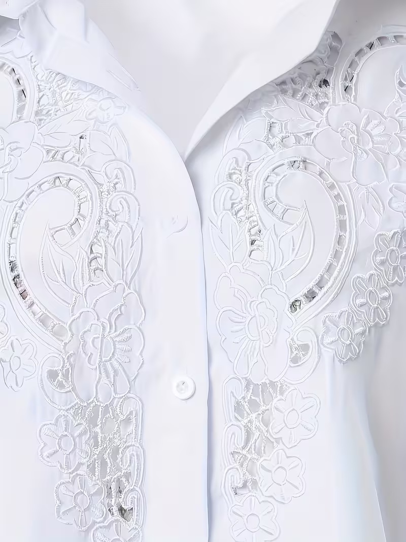 Plus Size  Women'S Plus Size Casual Fashion Temperament Elegant Comfortable Commute Vacation Versatile Embroidered Hollow Craft Solid Color Long Sleeve Shirt — foto 3