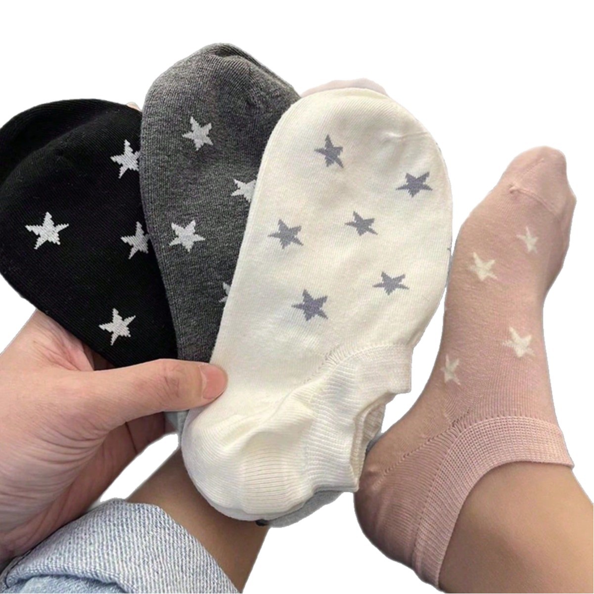 Star Print No Show Socks, Cute Low-Cut Non-Slip Liner Socks, Women's Casual Breathable Socks For Sneakers & Summer