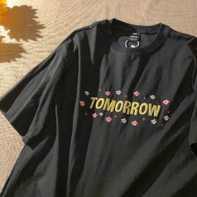 Loose Harajuku Style Letter Embroidery Short sleeved Korean Style Loose Black - Shop at LoveMi