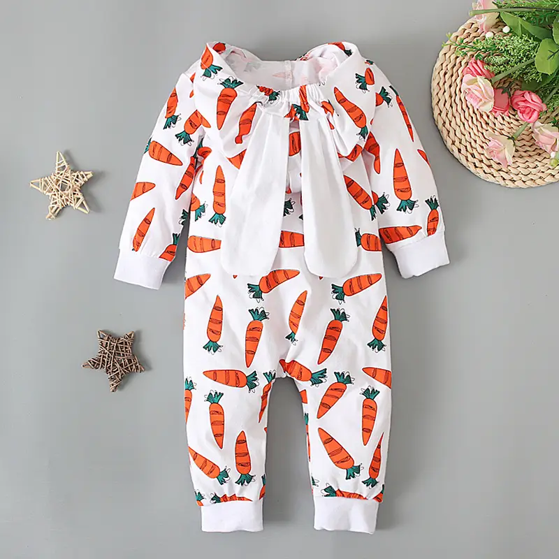 Children's Spring And Autumn Cartoon Rabbit Ears Long Sleeve Printed Jumpsuit