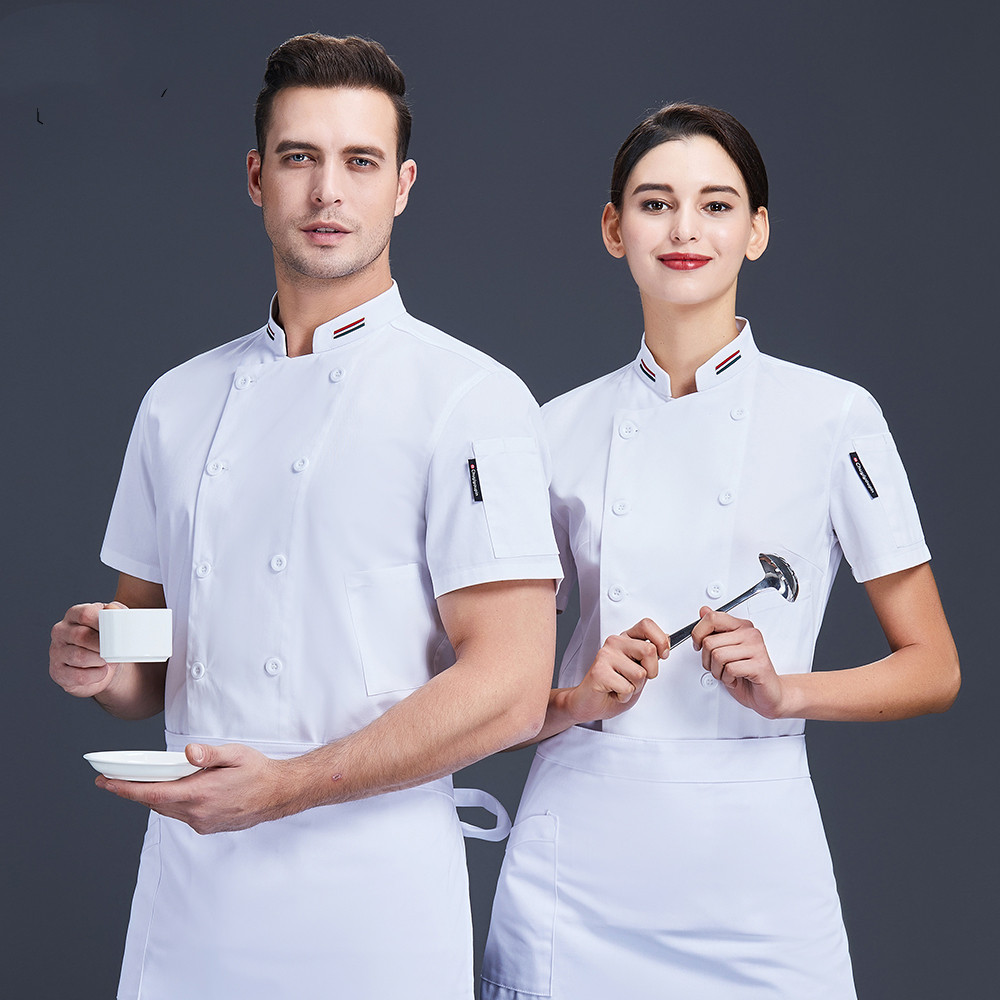 ملابس طباخ رجالية بأكمام قصيرة وقابلة للتنفس للفنادق