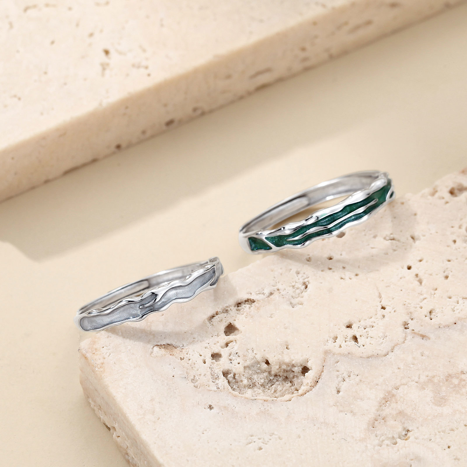 S999 Sterling Silver Aurora Couple Rings Niche Design Pair Bands