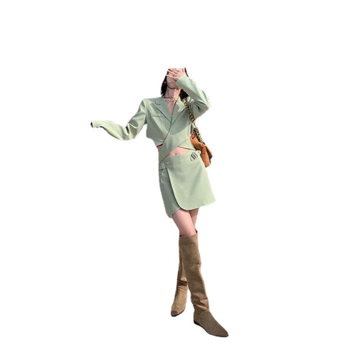 Women's Solid Color Skirt Jacket Two Piece Set