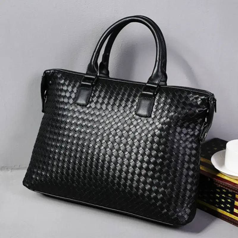 Men's Bag Leather Large Briefcase Hand Woven