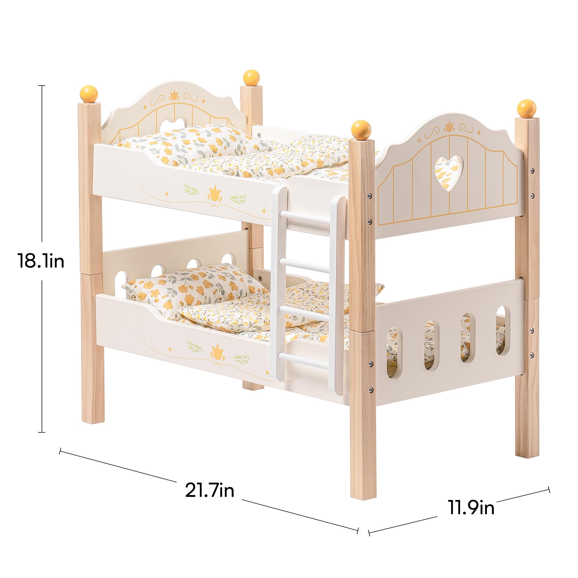 ROBOTIME Doll Bunk Beds Cradle For 18 Inch Dolls, Wooden Baby Doll Beds Cribs Fits American Girls