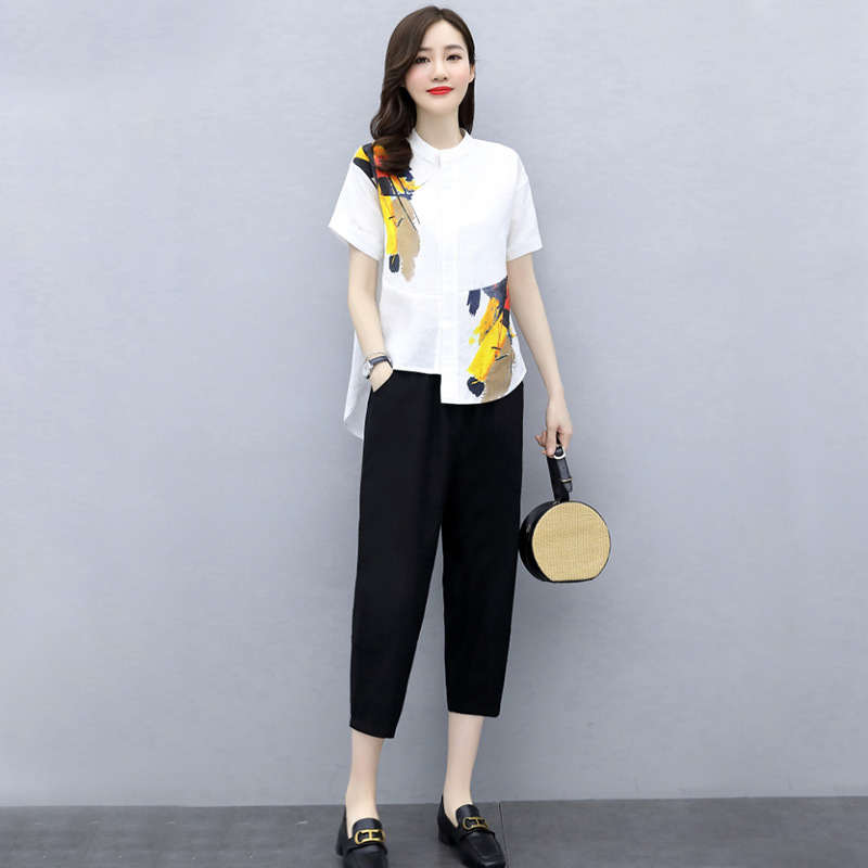 Two Piece Set Of Fashionable Cotton And Linen