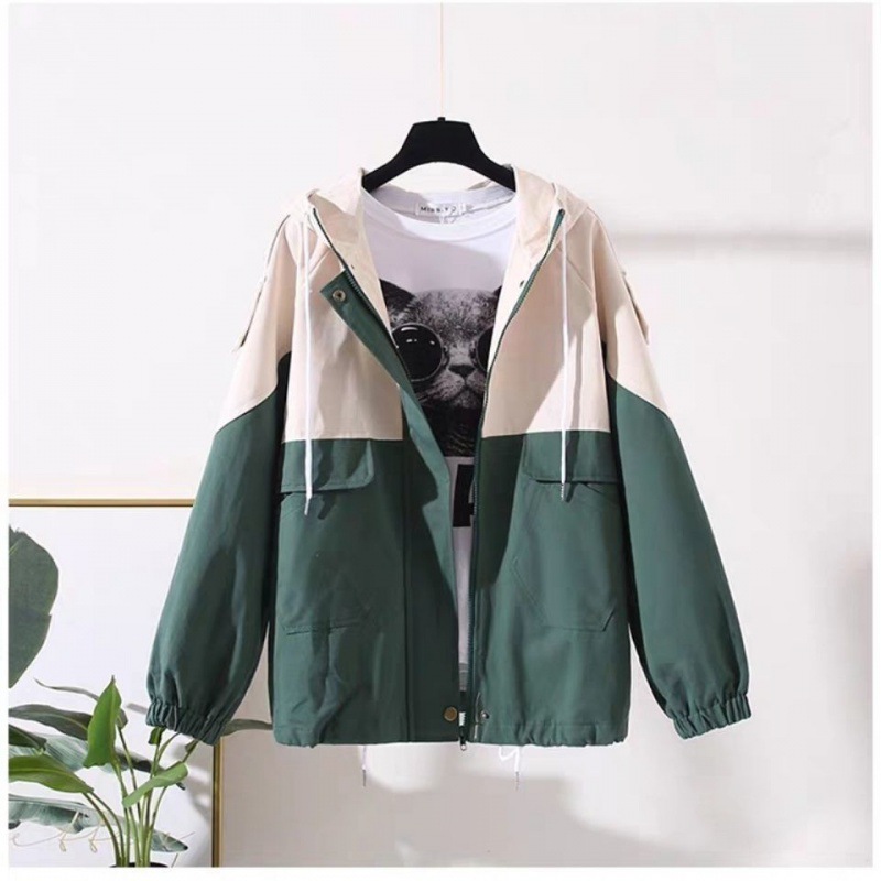 Title 11, Loose Hooded Color Matching Workwear Ins Jacket