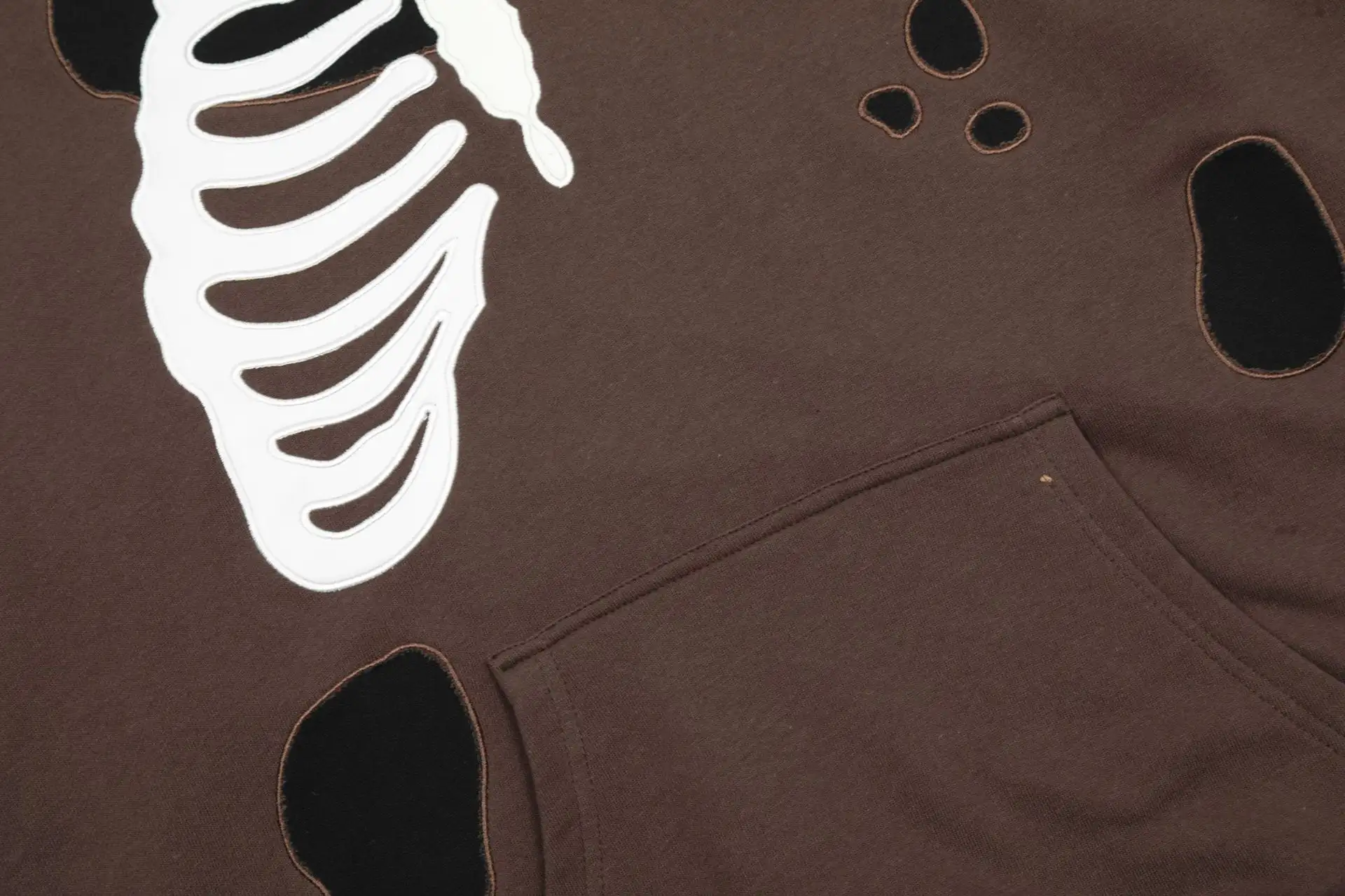 Men's Ripped Colorblock Bone Print Hoodie
