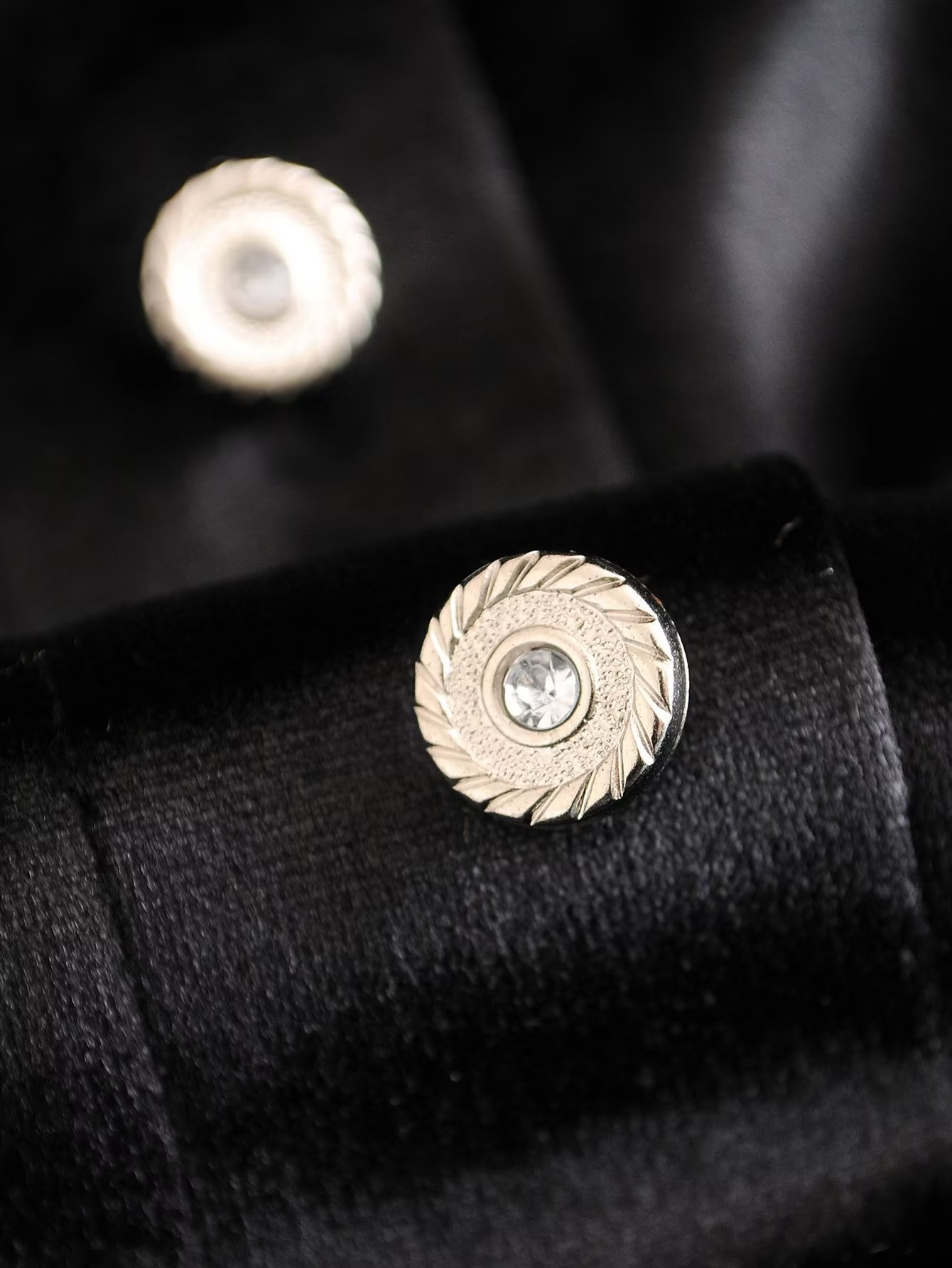 Jewelry Button Velvet Dress V-Neck