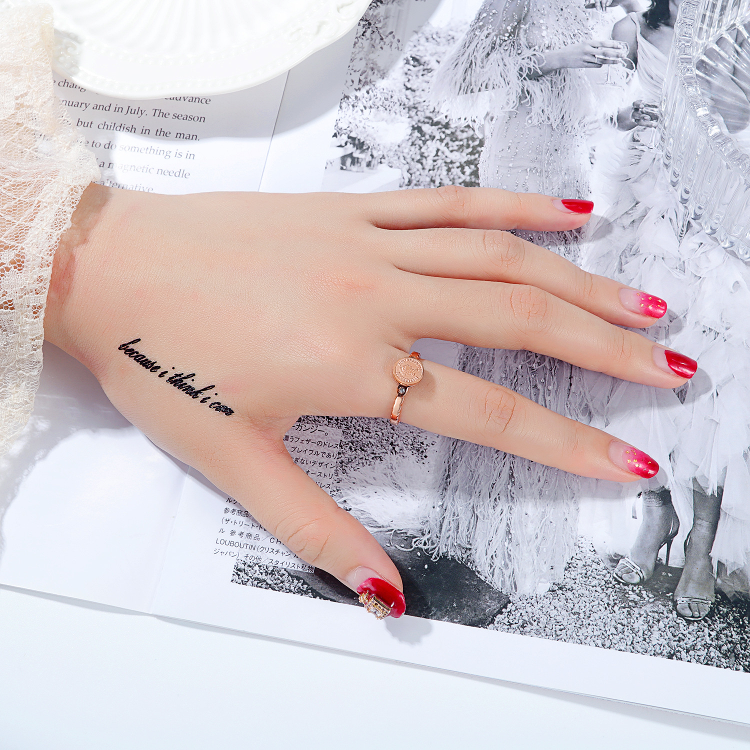 Fashion Ins Retro Queen Coin Titanium Steel Ring Women